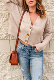 Apricot Button Up V Neck Cropped Cardigan Sweater