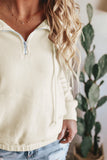 Beige Plain Quarter Zip Furry Hoodie