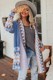 Aztec Print Open Front Knitted Cardigan