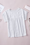 White Swiss Dot Lace Splicing Short Sleeve Top