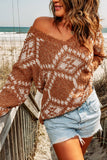 Brown Aztec Pattern Knit Sweater
