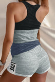 Letter Print Tank & Drawstring Waist Shorts Set