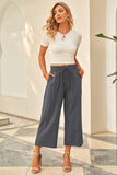 Gray Paperbag Waist Straight Leg Cropped Pants