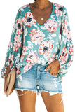 Boho Print Balloon Sleeve Blouse
