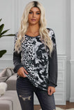 Leopard&Camo Splicing Waffle Knit Top