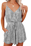Spaghetti Straps V Neck Leopard Elastic Waist Romper