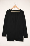 Black Drop Shoulder Textured Cardigan