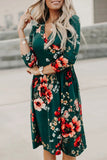 Floral 3/4 Sleeve Wrap Dress