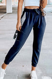 Rhinestone Tassel Trim Pocket Drawstring Jogger Pants