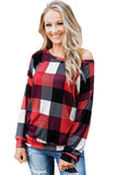 Round Neck Plaid Long Sleeve Pullover Top