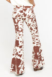 Cow Print High Waisted Flared Pants