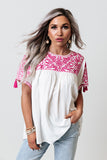 White Embroidered Floral Short Sleeves Shift Top