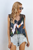 Leaf Print Lace Shoulder Tank Top