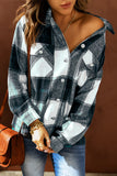 Green Plaid Print Buttoned Shirt Coat with Pocket