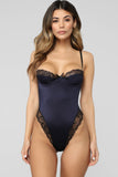 Contrast Lacy High Cut Navy Bodysuit