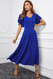 V Neck Ruffled Sleeves Flare Long Dress
