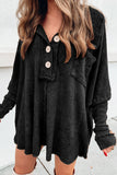 Waffle Knit Buttoned Long Sleeve Top