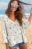 Mini Starfish Embroidery Lightweight Knit Sweater