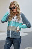 color Zipped Front Colorblock Hollow-out Knit Hoodie