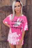 Pink Cloudy Tie Dye Letter Print Casual Tee