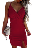 Criss Cross Spaghetti Strap Side Split Bodycon Mini Dress