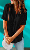 Black Leopard Jacquard Short Sleeve Satin Blouse