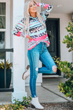 Striped Cow Print Patchwork Long Sleeve Top