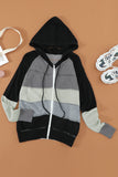 color Zipped Front Colorblock Hollow-out Knit Hoodie