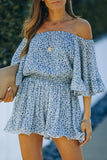 Off Shoulder Bell Sleeves Floral Romper