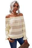 Off Shoulder Ruffle Long Sleeve Smocked Waist Lace Crochet Blouse