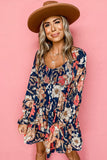 Floral Tiered Long Puff Sleeve Mini Dress