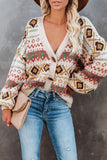 Multicolor Tribal Pattern V Neck Button Front Cardigan