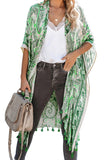 Boho Paisley Print Kimono Beach Cover up with Tassel