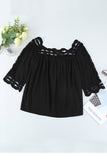 Black Crochet Trim Hollow-out Blouse