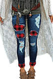 Distressed Buffalo Plaid Cuffed Jeans