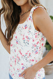 Ruffle Straps Floral Rib Knit Tank Top