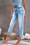 Medium Wash High Rise Straight Leg Jeans