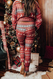 Reindeer Geometric Print Top and Skinny Pants Lounge Set