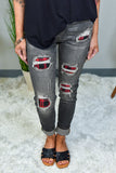 Plaid Patch Destroyed Skinny Jeans