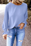 Crew Neck Ruffle Bubble Sleeve Top