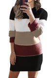 Khaki Color Block Sweater Dress