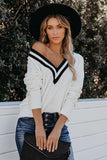 Deep V Contrasted Neckline Knitted Sweater