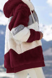 Colorblock Zip Up Sherpa Coat with Hooded