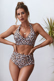 Halter V Neck Leopard High Waist Bikini