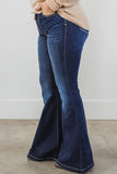 Plus Size Deep Wash Mid-waist Flared Jeans
