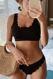 Scalloped Low Neck Ribbed Bikini Set