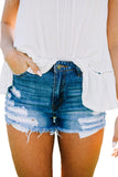 Dark Blue Distressed Denim Shorts