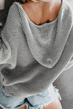 Zipper V-neck Dropped Sleeve Hooded Solid Sweater