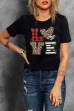 LOVE Heart Plaid Striped Leopard Print Graphic T Shirt