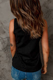Black Plant Print Strappy Color Block Tank Top